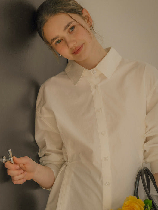 [TILLIDIE] Classic double stitch button cotton shirt_Ivory