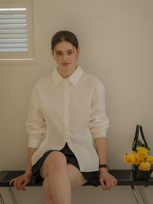 [TILLIDIE] Classic double stitch button cotton shirt_Ivory