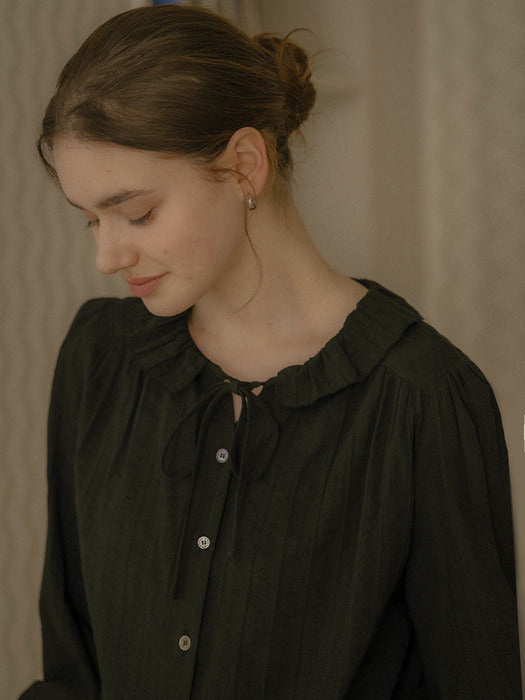 [TILLIDIE] Sweet ribbon round cotton blouse_Black