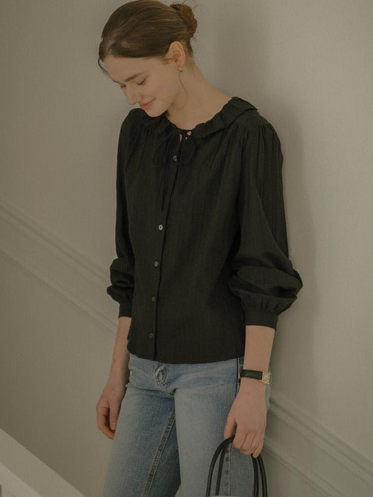[TILLIDIE] Sweet ribbon round cotton blouse_Black