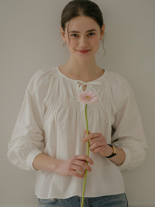 [TILLIDIE] Premium A-line soft cotton blouse_Ivory