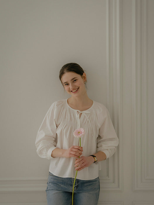 [TILLIDIE] Premium A-line soft cotton blouse_Ivory