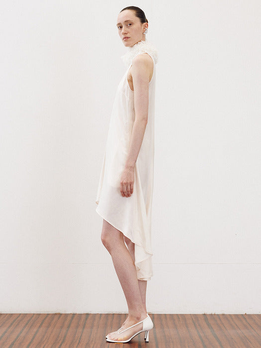 [recto] FRINGE COLLAR HALTER NECK DRESS (IVORY)