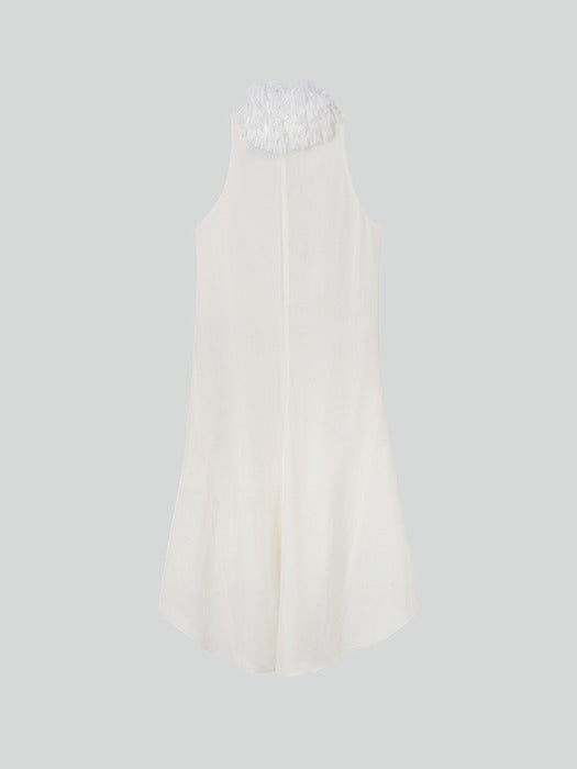 [recto] FRINGE COLLAR HALTER NECK DRESS (IVORY)