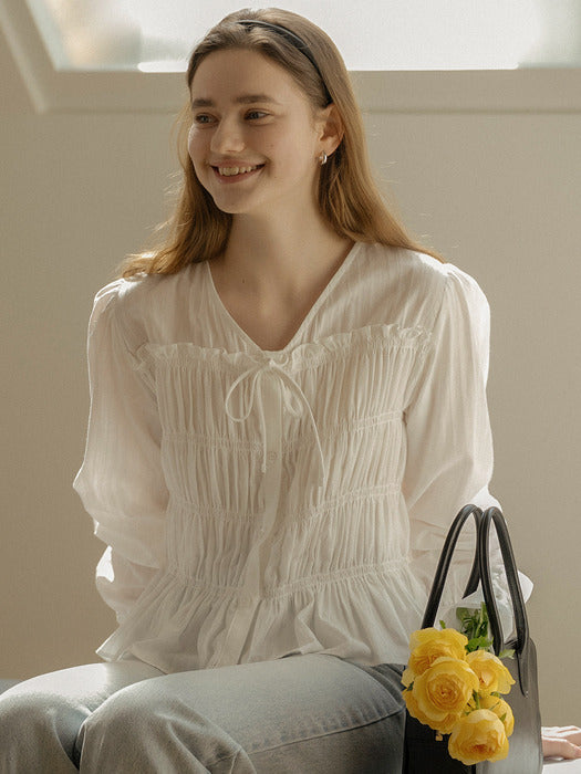 [TILLIDIE] Ribbon point smoke cotton blouse_Ivory
