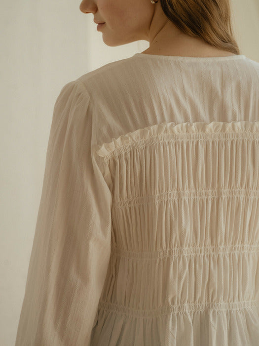 [TILLIDIE] Ribbon point smoke cotton blouse_Ivory