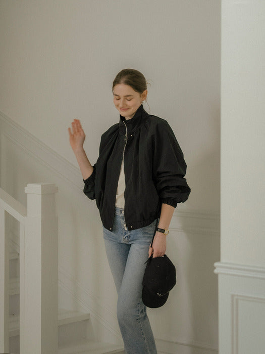 [TILLIDIE] Raglan volume lovely nylon jumper_Black