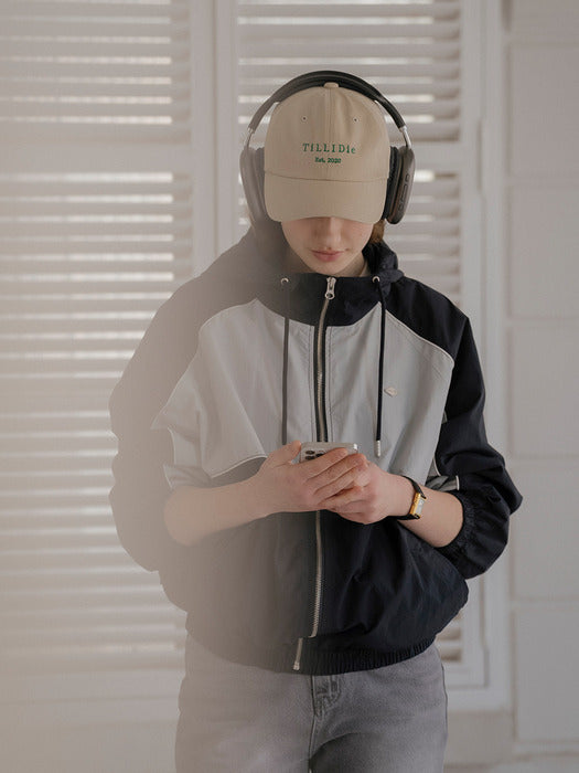 [TILLIDIE] Color block hooded windbreaker_Navy