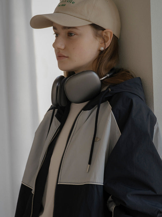 [TILLIDIE] Color block hooded windbreaker_Navy