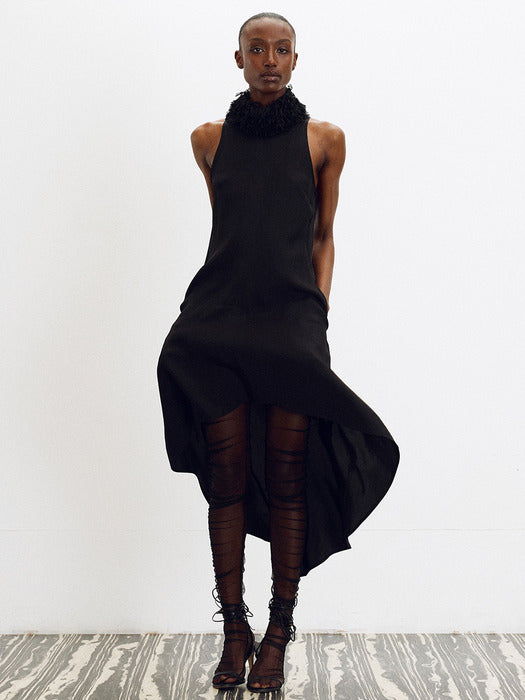 [recto] FRINGE COLLAR HALTER NECK DRESS (BLACK)