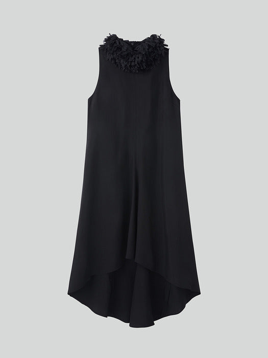 [recto] FRINGE COLLAR HALTER NECK DRESS (BLACK)