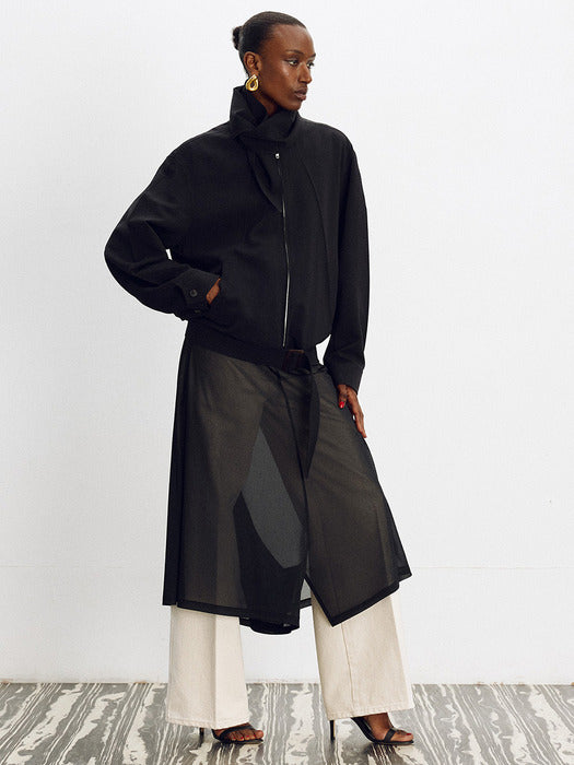 [recto] SHEER JERSEY FLARE SKIRT PANTS (BLACK)