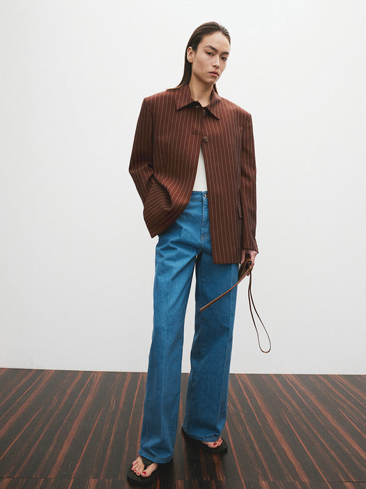 [recto] CLASSIC COLLAR PIN STRIPE SINGLE JACKET (RED BROWN)