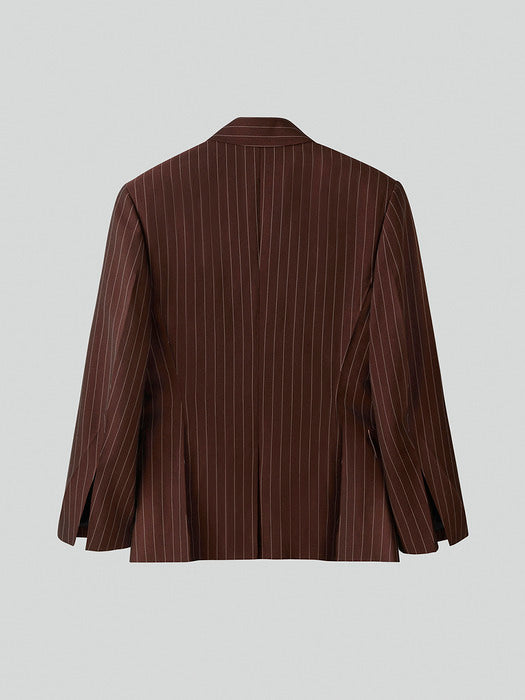 [recto] CLASSIC COLLAR PIN STRIPE SINGLE JACKET (RED BROWN)