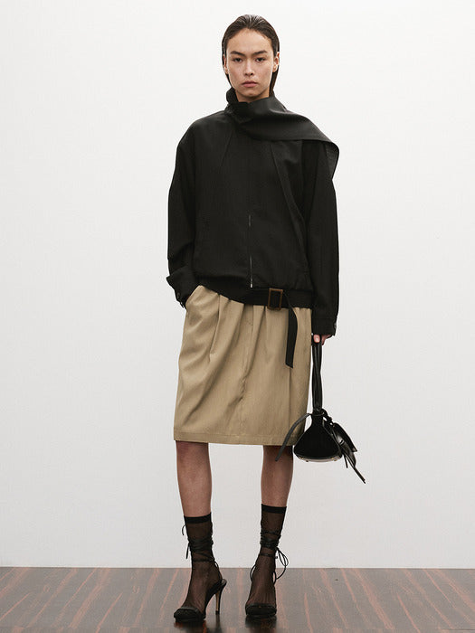 [recto] SCARF DETAIL HARRINGTON JUMPER (BLACK)