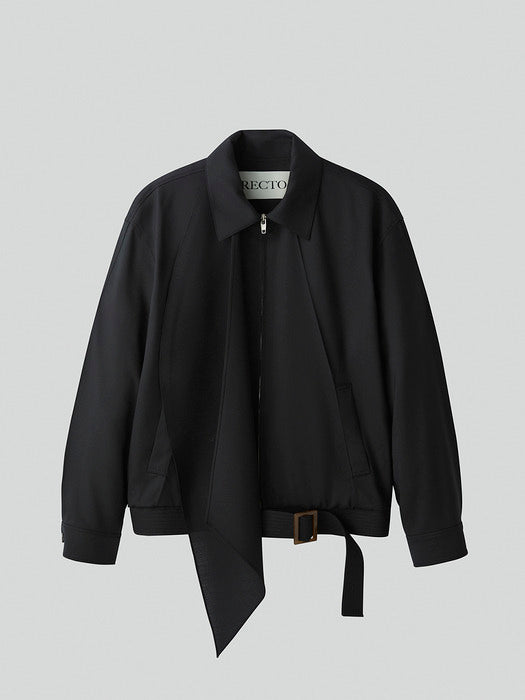 [recto] SCARF DETAIL HARRINGTON JUMPER (BLACK)