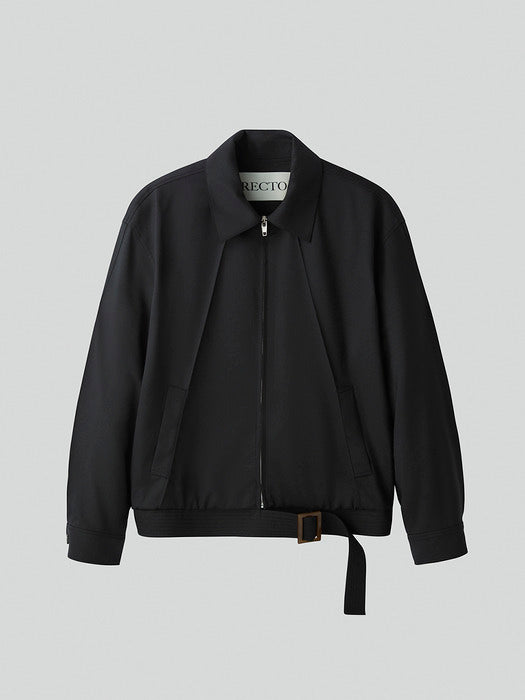 [recto] SCARF DETAIL HARRINGTON JUMPER (BLACK)