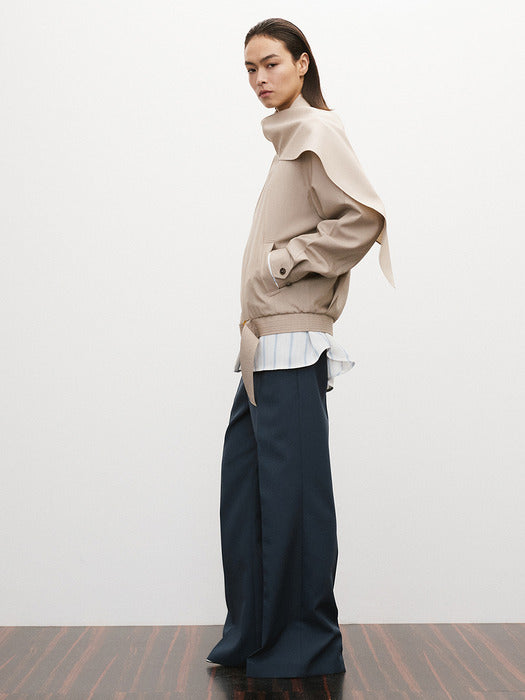 [recto] SCARF DETAIL HARRINGTON JUMPER (SEPIA BEIGE)