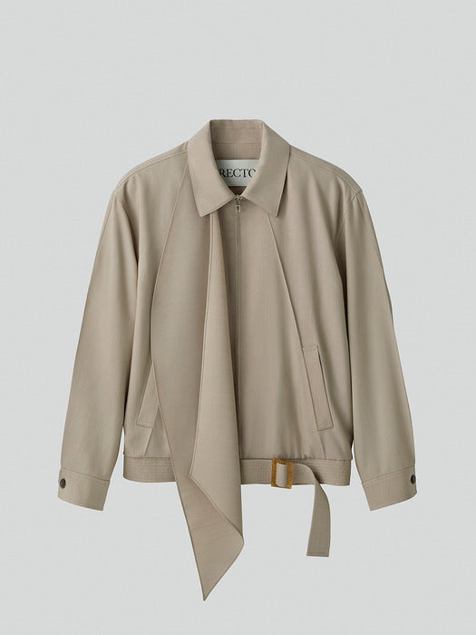 [recto] SCARF DETAIL HARRINGTON JUMPER (SEPIA BEIGE)