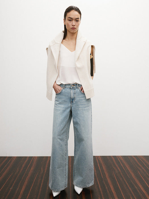 Recto Loose Fit Flared Wide Denim Pants (Light Blue)