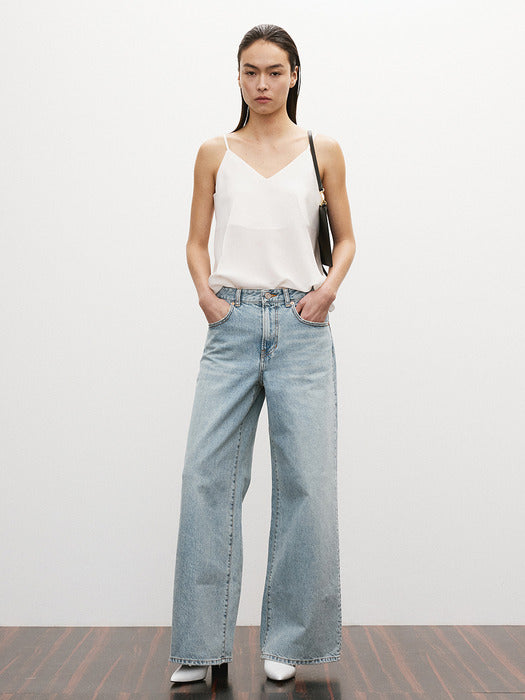 Recto Loose Fit Flared Wide Denim Pants (Light Blue)