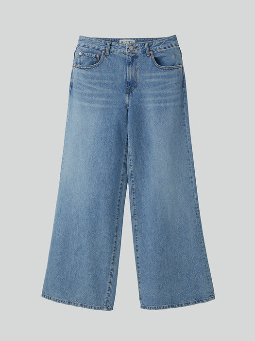Recto Loose Fit Flared Wide Denim Pants (Light Blue)