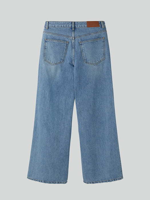 Recto Loose Fit Flared Wide Denim Pants (Light Blue)