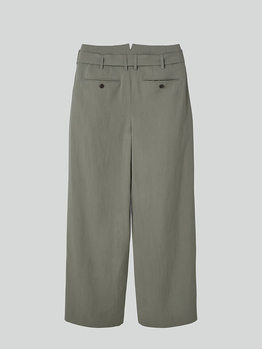 [recto] BELT DETAIL HIGH WAIST PANTS (DARK KHAKI)