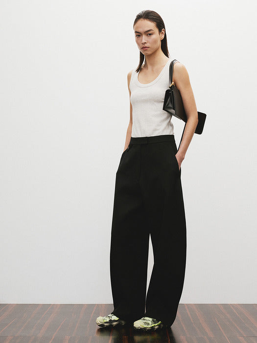 [recto] HIGH-RISE CURVED LEGS WOOL PANTS (BLACK)