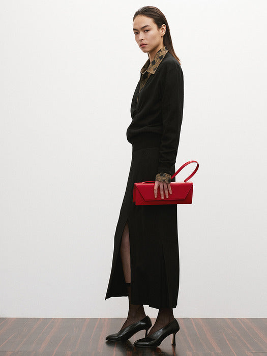 [recto] FRONT SLIT LONG SKIRT (BLACK)