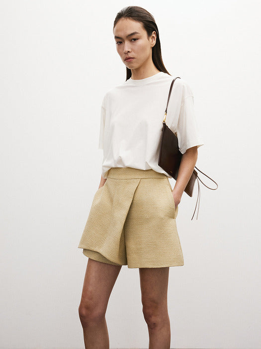 [recto] WRAP DETAIL CULOTTE TWEED PANTS (KHAKI BEIGE)