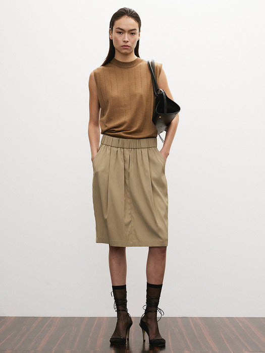 [recto] SHEER BACK BANDING SKIRT (LIGHT KHAKI)