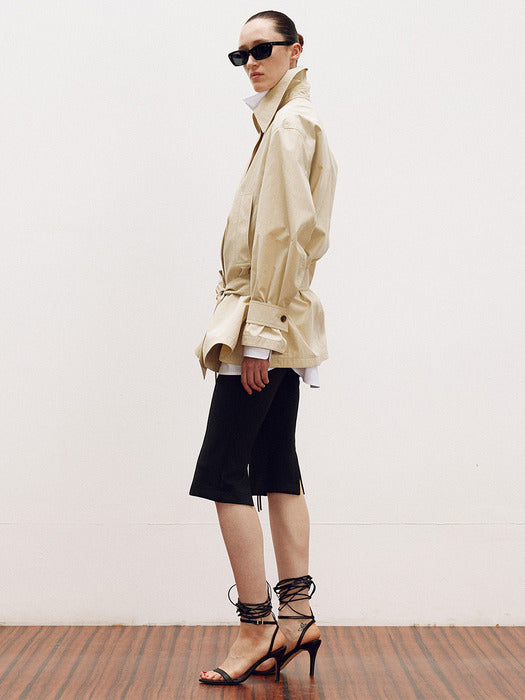 [recto] STRECH MIDI LENGTH FITTED PANTS (BLACK)