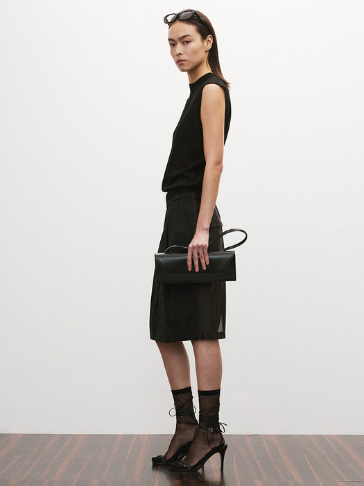 [recto] SLEEVELESS BOLD RIBBED SHEER KNIT TOP (BLACK)