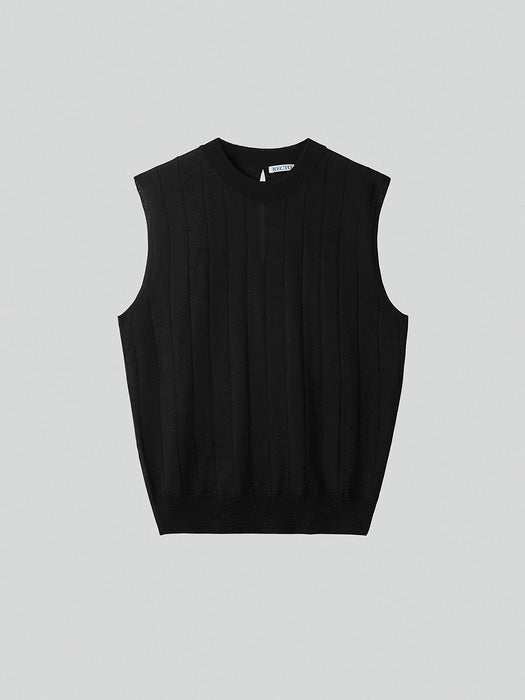 [recto] SLEEVELESS BOLD RIBBED SHEER KNIT TOP (BLACK)