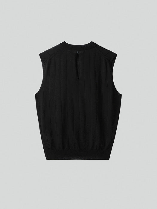 Recto Sleeveless Bold Ribbed Sheer Knit Top (Black)