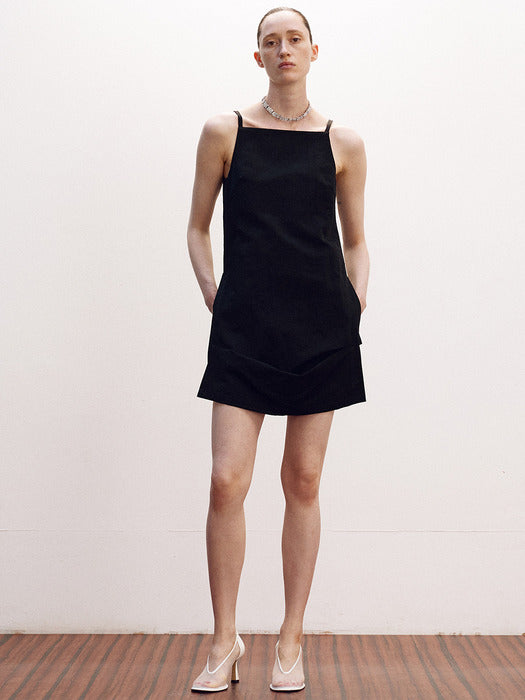 [recto] FOLDED DETAIL NYLON MINI DRESS (BLACK)
