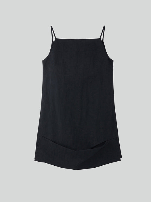 [recto] FOLDED DETAIL NYLON MINI DRESS (BLACK)