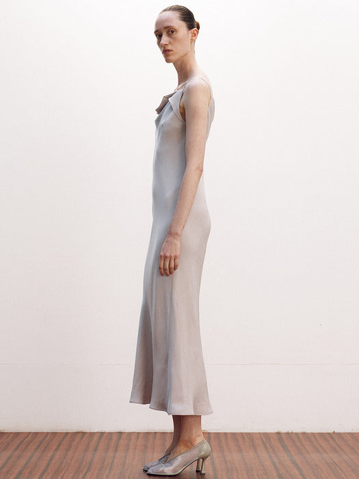 Recto Drapery Neckline Slip Dress (White Grey)