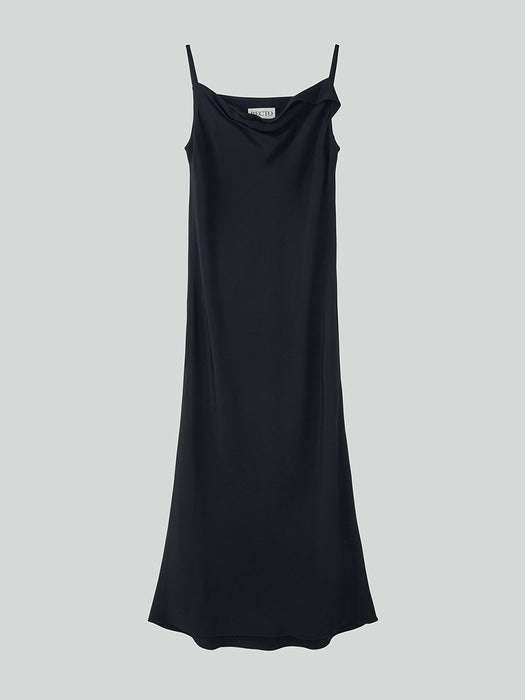 [recto] DRAPERY NECKLINE SLIP DRESS (BLACK)