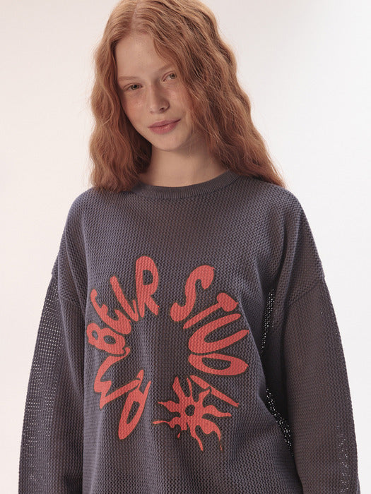 [ambler] With the sun Sweater Punching Knitwear AKN601 (Blue)