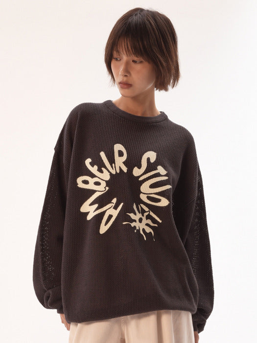 [ambler] With the sun Sweater Punching Knitwear AKN601 (Charcoal)