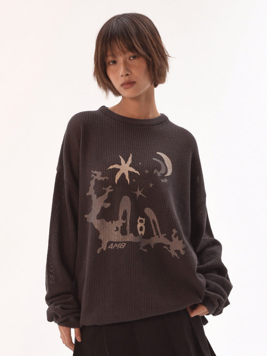 [ambler] Mystical forest Sweater Punching Knitwear AKN602 (Charcoal)