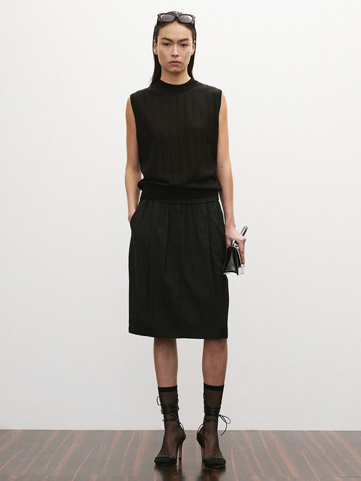 [recto] SHEER BACK BANDING SKIRT (BLACK)