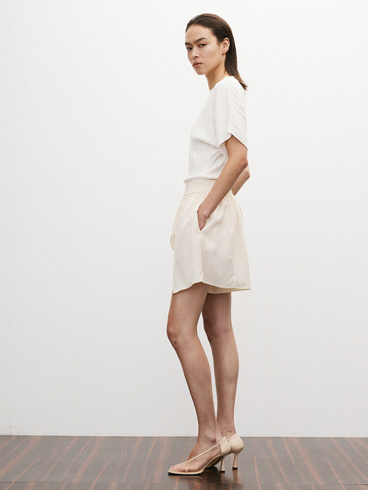 [recto] WRAP LAYERS BANDING SHORTS (CREAM)