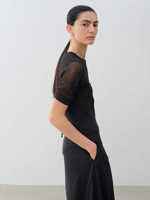 [moia] unbalance knit top (charcoal)