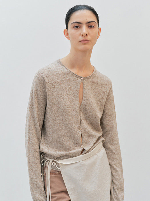 [moia] round hole cardigan (mocha beige)