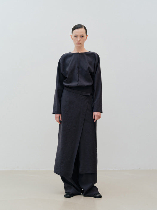 [moia] folded wrap skirt (navy)