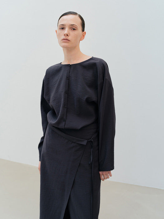 [moia] folded wrap skirt (navy)