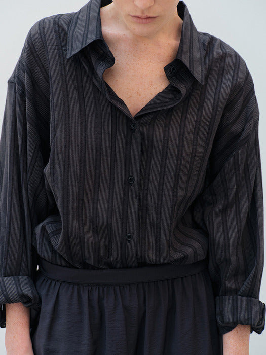 [moia] folded shirring pants (navy)